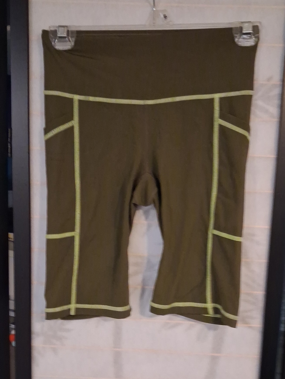 Jockey Olive Green Athletic Shorts with Lime Contrast Stitching